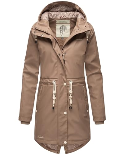 Navahoo Damen Winter Regenjacke mit Kapuze Regenmantel Teddyfell Wasserabweisend B925 [B925-Flower-Taupe-Gr.M] von Navahoo