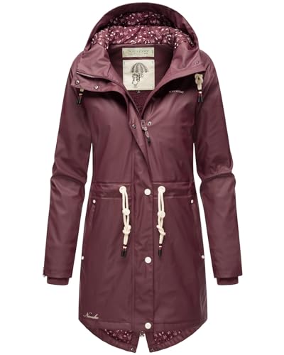 Navahoo Damen Winter Regenjacke mit Kapuze Regenmantel Teddyfell Wasserabweisend B925 [B925-Flower-Weinrot-Gr.3XL] von Navahoo