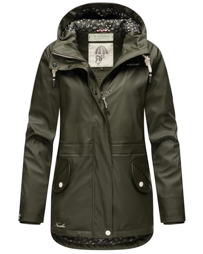 Navahoo Damen Winter Regenjacke mit Kapuze Regenmantel Teddyyfell Wasserdicht [B933-O-Heart-Olive-Gr.XS] von Navahoo