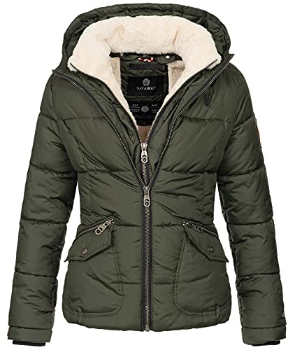 Navahoo Damen Winter Stepp Jacke Parka Winterjacke Steppjacke warm Teddyfell B672 [B672-Mega-Olive-Gr.S] von Navahoo