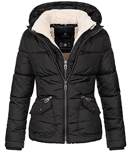 Navahoo Damen Winter Stepp Jacke Parka Winterjacke Steppjacke warm Teddyfell B672 [B672-Mega-Schwarz-Gr.L] von Navahoo