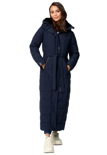 Navahoo Damen Winter Stepp Mantel Wintermantel gesteppt lang warm Kapuze B974 [B974-Teil-Navy-Gr.M] von Navahoo