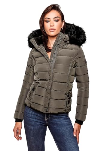 Navahoo Damen Winter Steppjacke Jacke mit abnehmbarem Fellkragen B355 [B355-Miamor-Anthrazit-Gr.M] von Navahoo