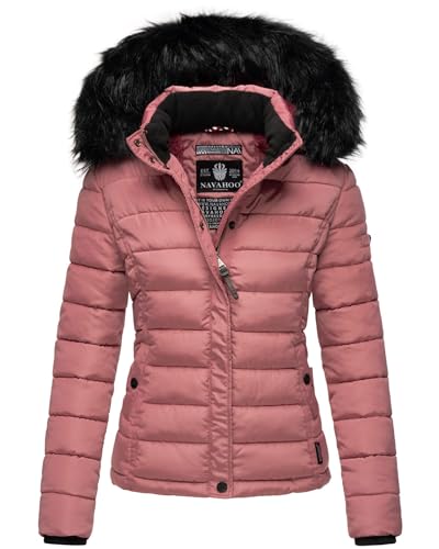 Navahoo Damen Winter Steppjacke Jacke mit abnehmbarem Fellkragen B355 [B355-Miamor-Dark-Rose-Gr.XS] von Navahoo