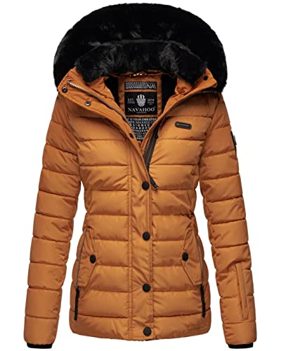 Navahoo Damen Winter Steppjacke mit Kapuze und Fellkragen B846 [B846-Cinnamon-Gr.S] von Navahoo