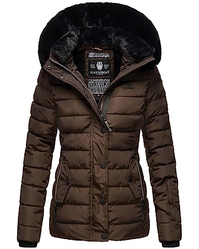 Navahoo Damen Winter Steppjacke mit Kapuze und Fellkragen B846 [B846-Dark-Choco-Gr.M] von Navahoo