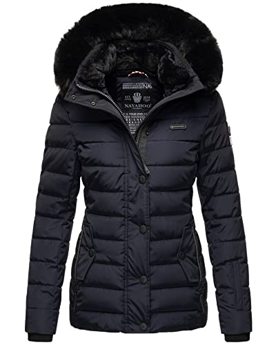 Navahoo Damen Winter Steppjacke mit Kapuze und Fellkragen B846 [B846-Navy-Gr.S] von Navahoo