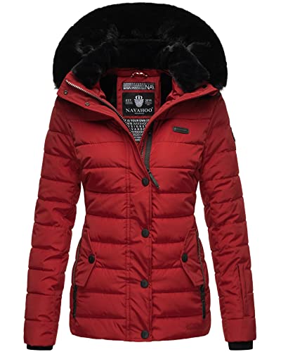 Navahoo Damen Winter Steppjacke mit Kapuze und Fellkragen B846 [B846-Rot-Gr.S] von Navahoo