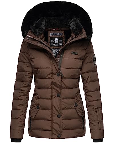 Navahoo Damen Winter Steppjacke mit Kapuze und Fellkragen B846 [B846-Schoko-Gr.XS] von Navahoo