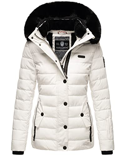 Navahoo Damen Winter Steppjacke mit Kapuze und Fellkragen B846 [B846-Weiss-Gr.XS] von Navahoo