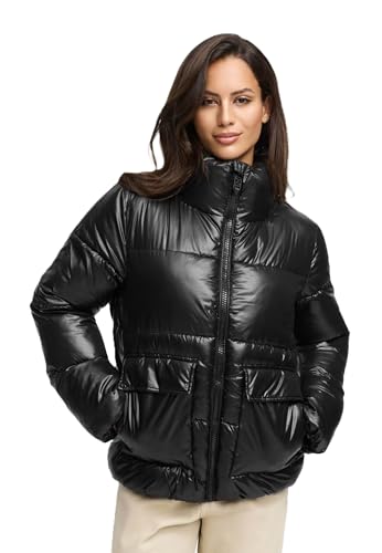 Navahoo Damen Winterjacke (S-3XL) - gesteppt, hochschließender Kragen, Gummizug - N063 - Schwarz Größe L - Gr.L von Navahoo