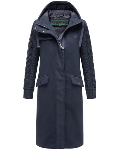 Navahoo Damen Winterjacke (S-XXL) - Wintermantel, Kapuze mit Kordelzug, Gestrickte Ärmel, langer Schnitt, Warme Jacke Frauen - N042 (M, Navy) von Navahoo