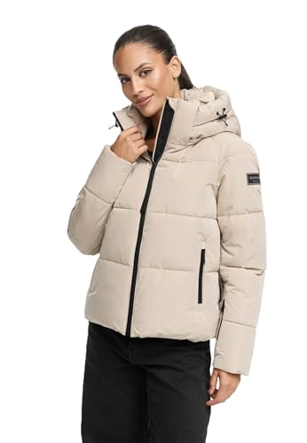 Navahoo Damen Winterjacke (XS-XXL) - gesteppt, abnehmbare Kapuze, 5 Taschen - N067 - LightTaupe Größe L - Gr.L von Navahoo