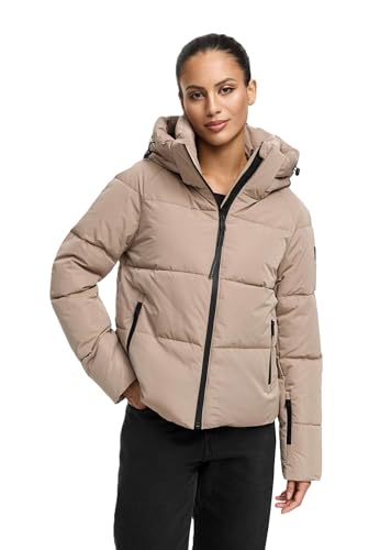 Navahoo Damen Winterjacke (XS-XXL) - gesteppt, abnehmbare Kapuze, 5 Taschen - N067 - TaupeGrey Größe L - Gr.L von Navahoo