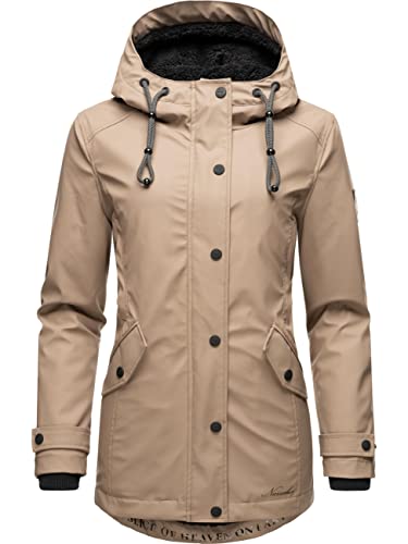 Navahoo Damen Winterjacke Kurze Regenjacke wasserdicht warm gefüttert mit Kapuze Lindraa Taupe Gr. M von Navahoo
