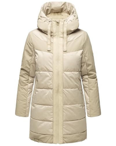 Navahoo Damen Winterjacke Lange Steppjcke warm wasserdicht mit Kapuze Samtkätzchen Light Grey Gr. S von Navahoo