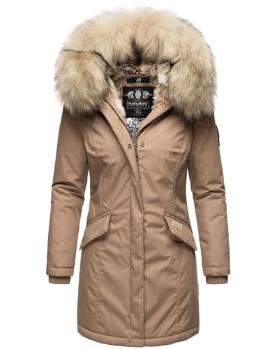 Navahoo Damen Winterjacke Parka Mantel Jacke Kunstfell Gefüttert Cristal XS-XXL (DE/NL/SE/PL, Alphanumerisch, L, Regular, Regular, Taupe Grey) von Navahoo