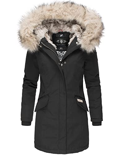 Navahoo Damen Winterjacke Parka Mantel Jacke Kunstfell Gefüttert Cristal XS-XXL (DE/NL/SE/PL, Alphanumerisch, M, Regular, Regular, Schwarz) von Navahoo