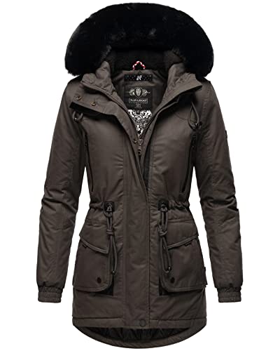 Navahoo Damen Winterjacke Parka mit Kapuze und Fellkragen warm gefüttert B869 [B869-Oless-Anthrazit-Gr.XL] von Navahoo