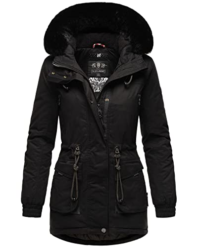 Navahoo Damen Winterjacke Parka mit Kapuze und Fellkragen warm gefüttert B869 [B869-Oless-Schwarz-Gr.M] von Navahoo