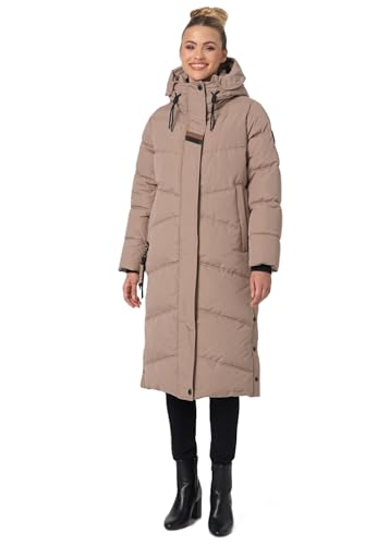 Navahoo Damen Winterjacke Stepp Winter Jacke lang gesteppt warm Kapuze B961 [B961-Kuschelm-Taup-Grey-Gr.L] von Navahoo