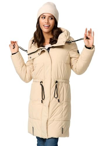 Navahoo Damen Winterjacke Stepp Winter jacke Steppjacke mit Kapuze warm B975 [B975-Zuckertatz-Beige-Gr.S] von Navahoo