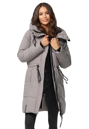 Navahoo Damen Winterjacke Stepp Winter jacke Steppjacke mit Kapuze warm B975 [B975-Zuckertatz-Grau-Gr.L] von Navahoo