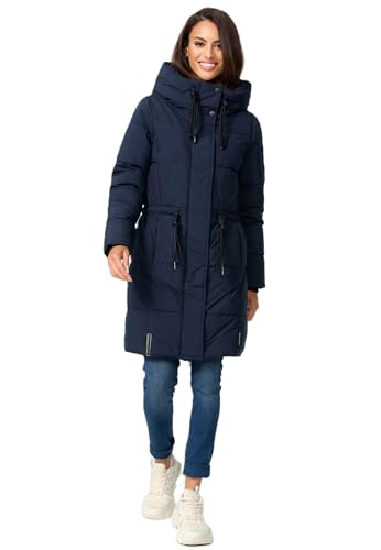 Navahoo Damen Winterjacke Stepp Winter jacke Steppjacke mit Kapuze warm B975 [B975-Zuckertatz-Navy-Gr.L] von Navahoo