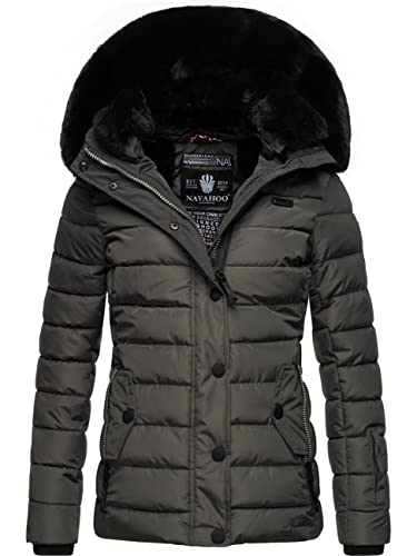 Navahoo Damen warme Winter Steppjacke mit Abnehmbarer Kunstfell-Kapuze Milianaa Anthracite Gr. S von Navahoo
