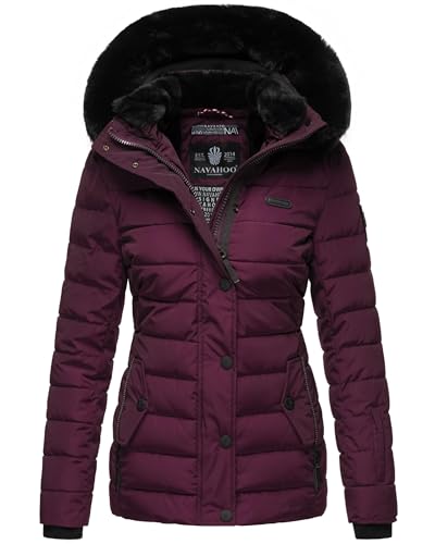 Navahoo Damen warme Winter Steppjacke mit Abnehmbarer Kunstfell-Kapuze Milianaa Aubergine Gr. M von Navahoo