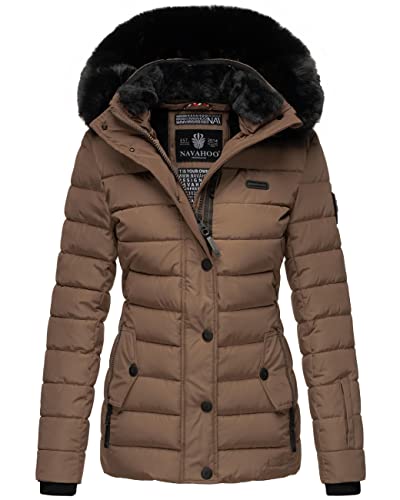 Navahoo Damen warme Winter Steppjacke mit Abnehmbarer Kapuze Milianaa Taupe Gr. M von Navahoo