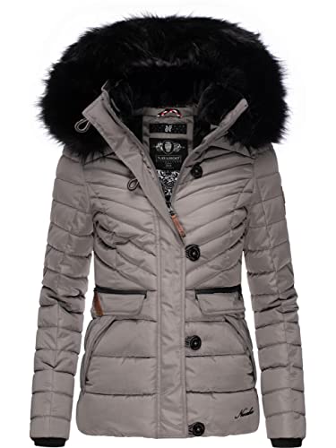 Navahoo Damen Winterjacke Steppjacke mit Abnehmbarer Kunstfell-Kapuze Wisteriaa Grey Gr. L von Navahoo