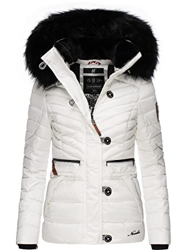 Navahoo Damen Winterjacke Steppjacke mit Abnehmbarer Kunstfell-Kapuze Wisteriaa White Gr. S von Navahoo