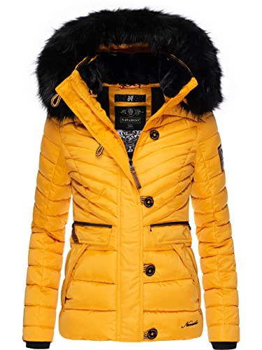 Navahoo Damen Winterjacke Steppjacke mit Abnehmbarer Kunstfell-Kapuze Wisteriaa Yellow Gr. XL von Navahoo