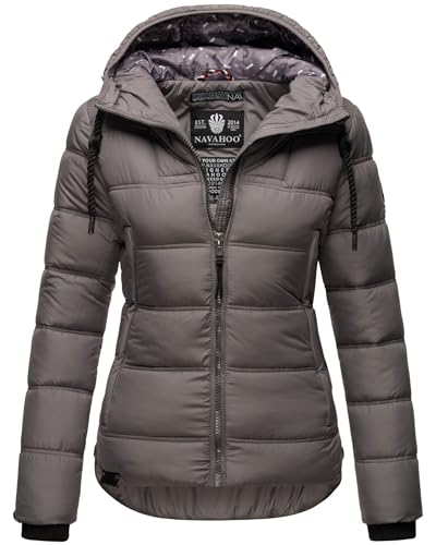 Navahoo Damen Winterjacke Steppjacke mit Kapuze warm gefüttert B878 [B878-Renes-Dunkelgrau-Gr.S] von Navahoo