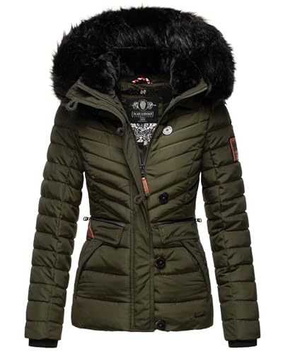 Navahoo Damen Winterjacke Steppjacke mit Kapuze warm gefüttert B899 [B899-Wisteri-Olive-Gr.M] von Navahoo