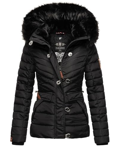 Navahoo Damen Winterjacke Steppjacke mit Kapuze warm gefüttert B899 [B899-Wisteri-Schwarz-Gr.S] von Navahoo