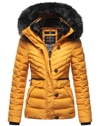 Navahoo Damen Winterjacke Steppjacke mit Kunstfell warm Kapuze Wisteriaa XS-XXL (DE/NL/SE/PL, Alphanumerisch, M, Regular, Regular, Gelb) von Navahoo