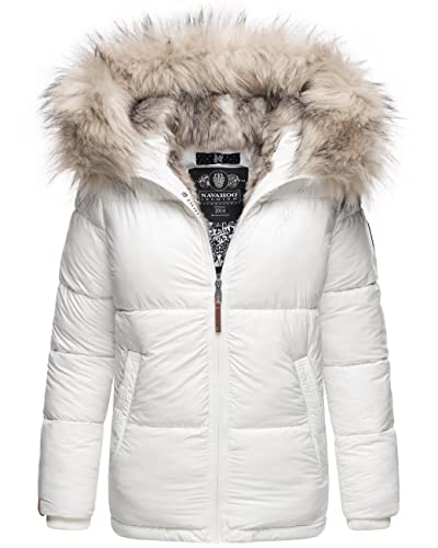 Navahoo Damen Winterjacke Steppjacke warm mit Kunstfellkapuze Tikunaa Weiß Gr. M von Navahoo