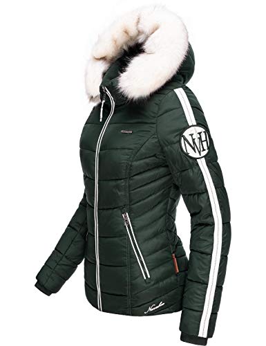 Navahoo Damen Winterjacke Steppjacke mit abnehmbarem Kunstfell Khingaa's Forest Green Gr. S von Navahoo