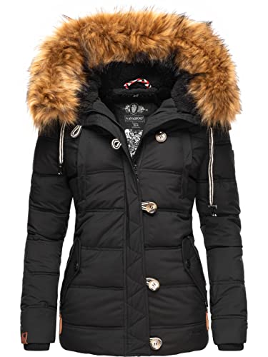 Navahoo Damen warme Winter Steppjacke mit abnehmbarem Kunstfell Zoja Schwarz Gr. XL von Navahoo