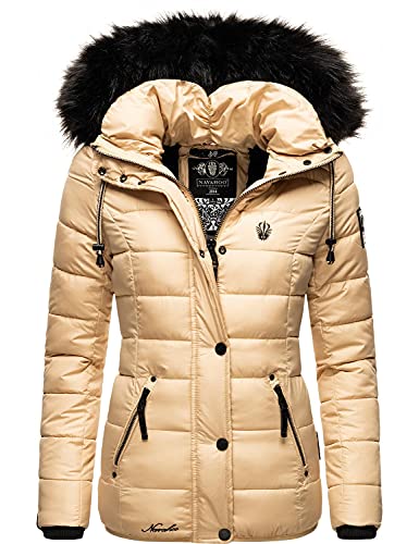 Navahoo Damen Winterjacke Steppjacke mit abnehmbarem Kunstfell Zuckerbiene Beige Gr. XL von Navahoo