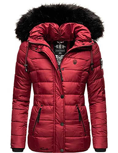 Navahoo Damen Winterjacke Steppjacke mit abnehmbarem Kunstfell Zuckerbiene Bordeaux Gr. XS von Navahoo