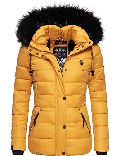 Navahoo Damen Winterjacke Steppjacke mit abnehmbarem Kunstfell Zuckerbiene Gelb Gr. S von Navahoo