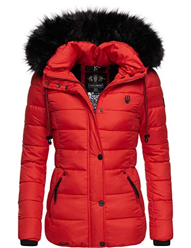 Navahoo Damen Winterjacke Steppjacke mit abnehmbarem Kunstfell Zuckerbiene Rot Gr. S von Navahoo