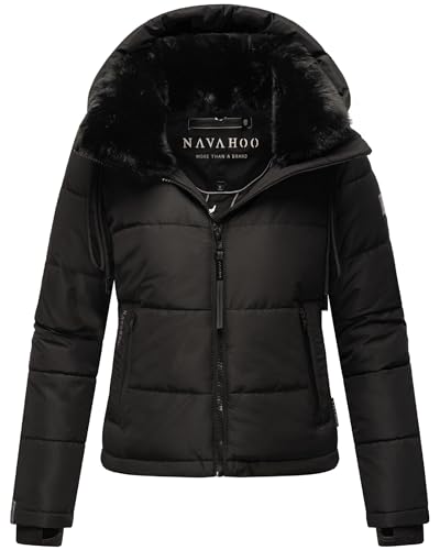 Navahoo Damen Winterjacke Steppjacke warm mit Abnehmbarer Kapuze und Kunstfellkragen Mit Liebe XIV Black Gr. M von Navahoo