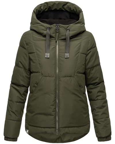 Navahoo Damen Winterjacke Steppjacke warm mit Kapuze Eisbällchen Dark Olive Gr. XXL von Navahoo