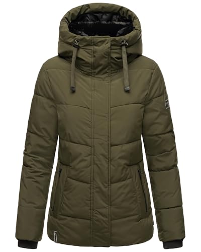Navahoo Damen Winterjacke warme Steppjacke mit Kapuze und abnehmbaren Kunstfell-Kragen Sag ja XIV Dark Olive Gr. XXL von Navahoo