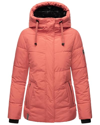 Navahoo Damen Winterjacke warme Steppjacke mit Kapuze und abnehmbaren Kunstfell-Kragen Sag ja XIV Rouge Gr. L von Navahoo