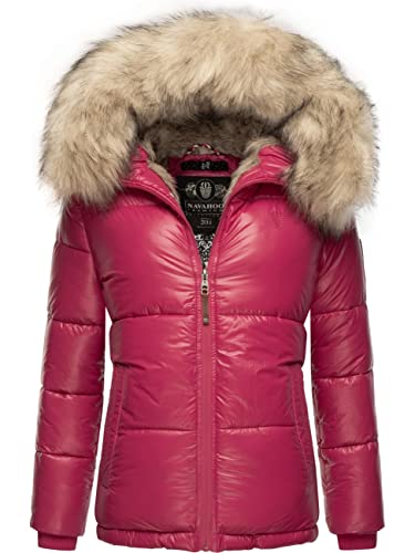 Navahoo Damen Winterjacke Steppjacke warm mit Kunstfellkapuze Tikunaa Fuchsia Gr. M von Navahoo